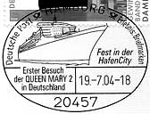 Sonderstempel vom 19.7.2004 Hamburg Erster Besuch der Queen Mary 2 in Deutschland