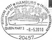 Sonderstempel vom 8.5.2010 Hamburg Queen Mary 2 Besuch zum 821. Hafengeburtstag
