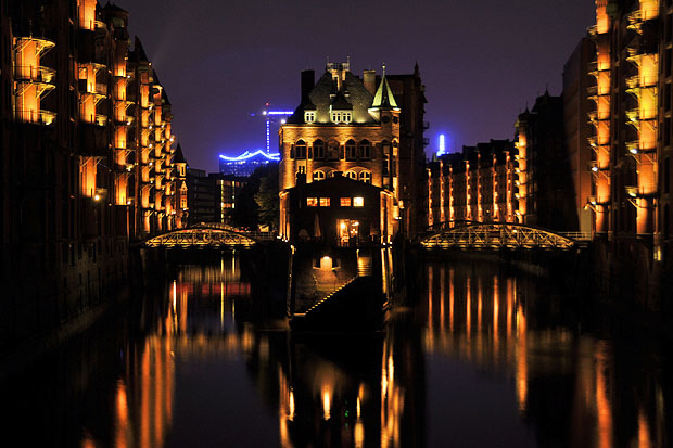 Speicherstadt Hamburg bei Nacht