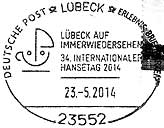 Sonderstempel vom 23.5.2014 Lübeck 34. Internationaler Hansetag 2014