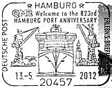 Sonderstempel vom 13.05.2012 Hamburg QM2 Welcome to the 823rd Hamburg Port Anniversary