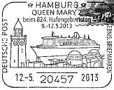 Sonderstempel vom 12.05.2013 Hamburg Queen Mary 2 beim 824. Hafengeburtstag