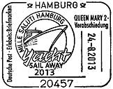 Sonderstempel vom 24.08.2013 Hamburg Sail Away 2013 Queen Mary 2 Verabschiedung