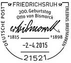 Sonderstempel vom 2.4.2015 Friedrichsruh Aktionstag 200. Geburtstag Otto von Bismarck