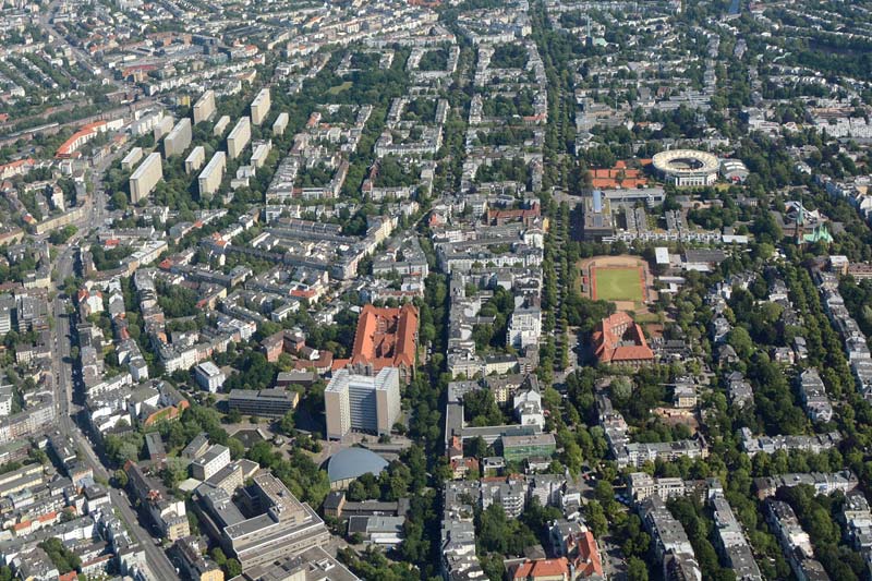 Luftbilder Hamburg Rotherbaum (Universität mit Philosophenturm, Grindelviertel) und Harvestehude (mit Tennisanlage)