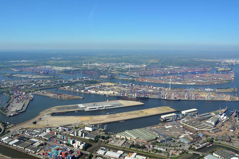 Luftbilder Hamburg Steinwerder mit dem neuen Cruise Center, die Container Terminals Tollerort und Burchardkai im Hamburger Hafen