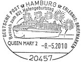 Sonderstempel vom 8.5.2010 Queen Mary 2 Besuch zum 821. Hafengeburtstag