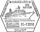 Sonderstempel vom 31.7.2010 Hamburg Cruise Days Auslaufparade MS Astor